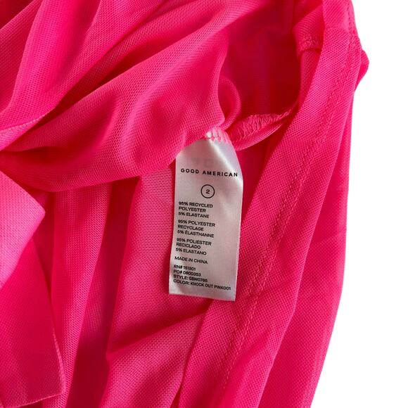 Good American Knockout Pink Sheer Ruched Long Sleeve Mini Dress Size 2 / Medium - Picture 7 of 7